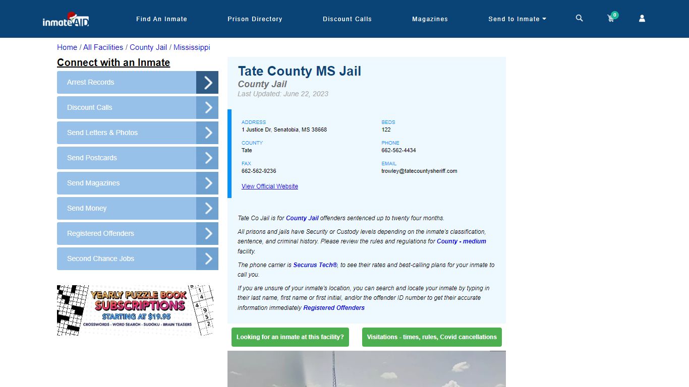 Tate County MS Jail - Inmate Locator - Senatobia, MS