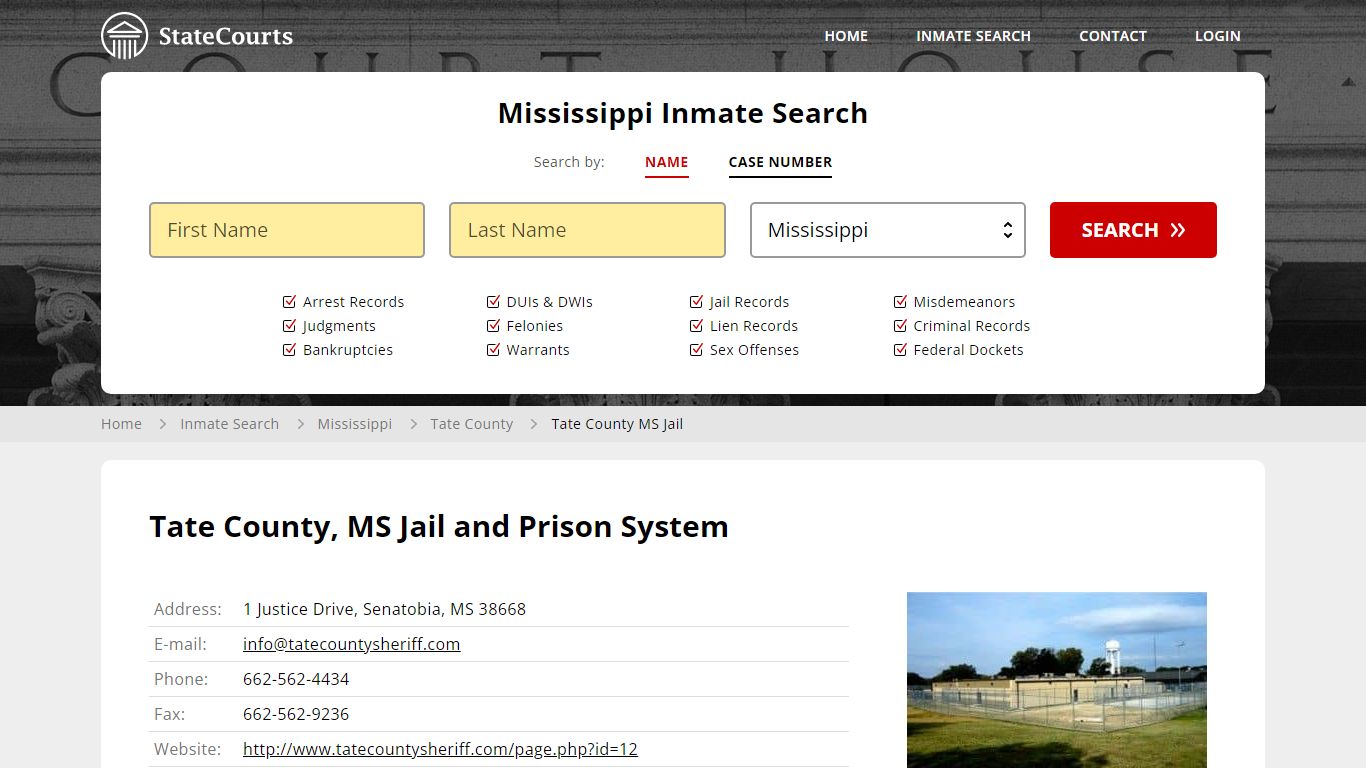 Tate County MS Jail Inmate Records Search, Mississippi - StateCourts