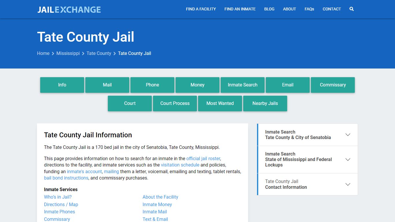 Tate County Jail, MS Inmate Search, Information