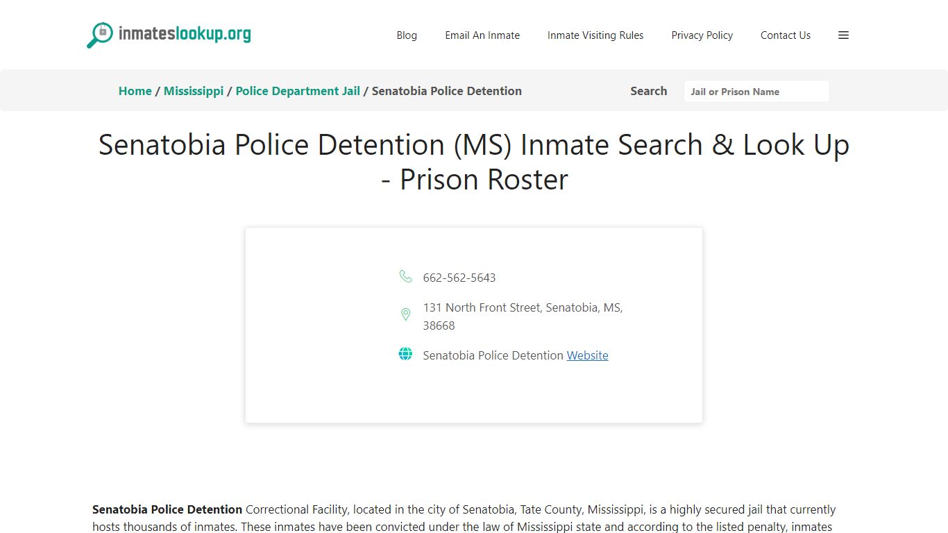 Senatobia Police Detention (MS) Inmate Search & Look Up - Prison Roster